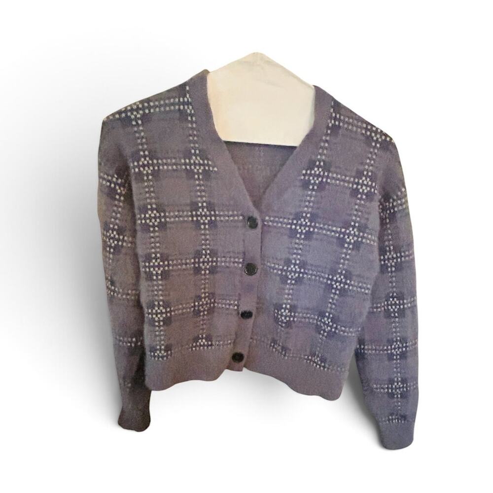 Hello Franki Plaid Fuzzy Knit Crop Cardigan Sweater